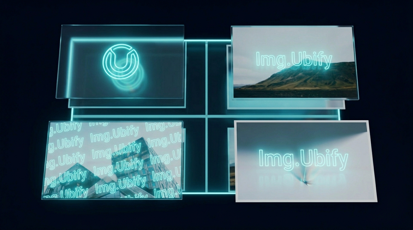 Before and after comparison of a professional photo with a subtle watermark signature on img.ubify