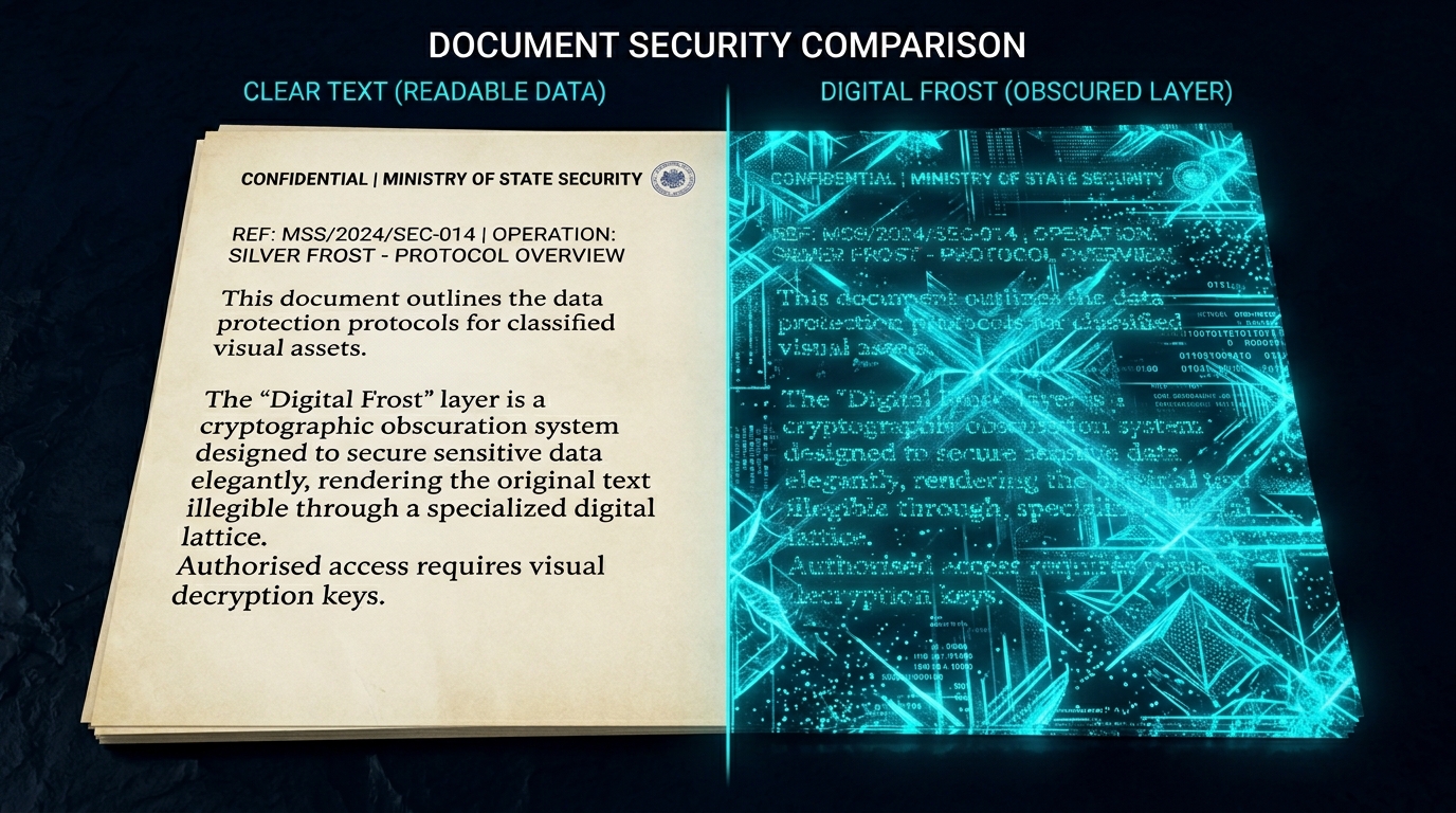 Neural Privacy Blur Studio โ img.ubify Sensitive document with surgical digital frost blur applied for privacy protection on img.ubify