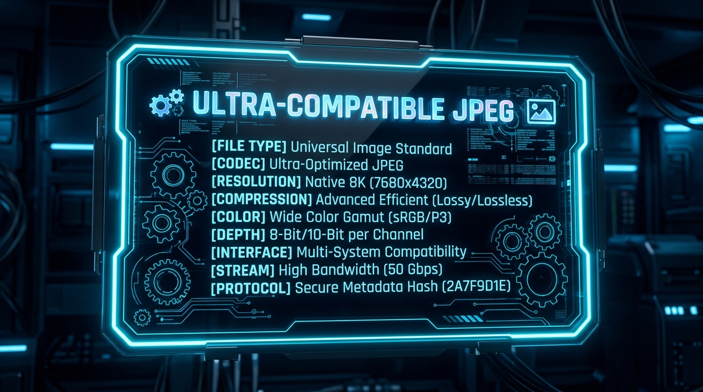 Technical Mastering โ img.ubify Technical specification card for HEIC to JPG conversion on img.ubify