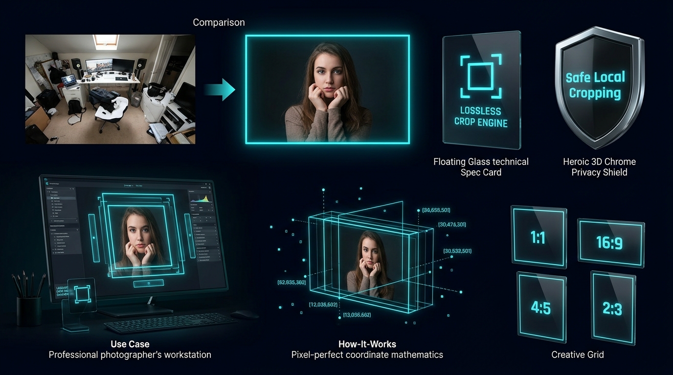 Professional image cropping interface showing aspect ratio locking and grid guides on img.ubify