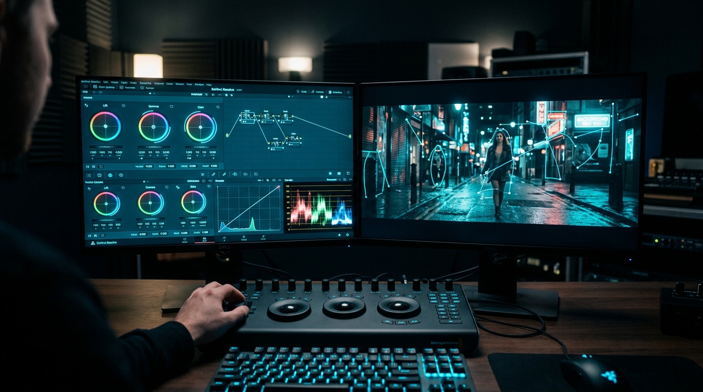 Elite Neural Photo Editor โ img.ubify Professional dual-monitor neural photo editor studio with full canvas and color grading tools on img.ubify