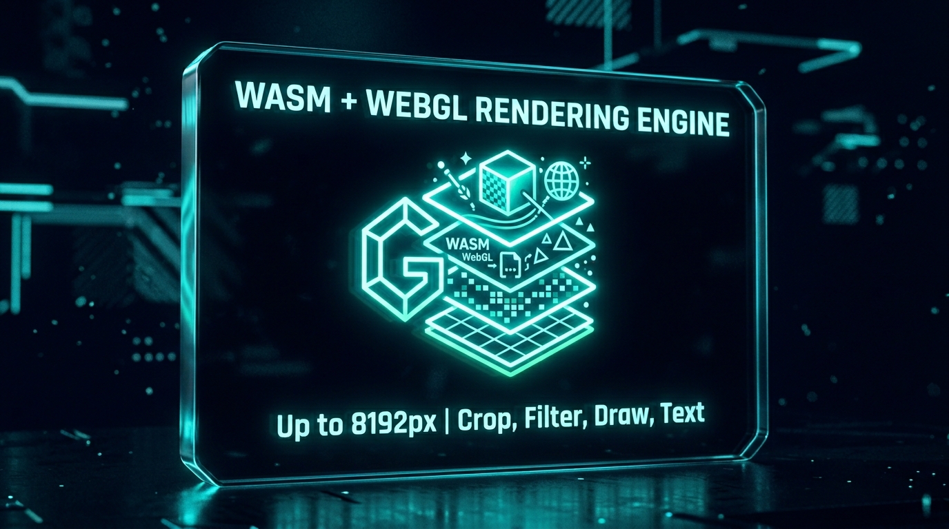 Photo Editor โ img.ubify WASM and WebGL rendering engine specification card for photo editor on img.ubify