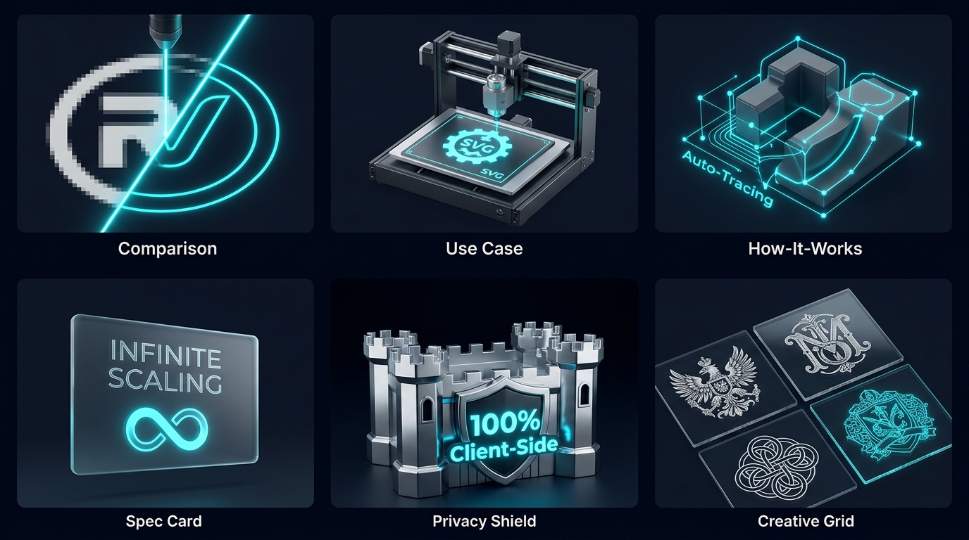 PNG to SVG vectorization tool showing infinite scalability path tracing on img.ubify