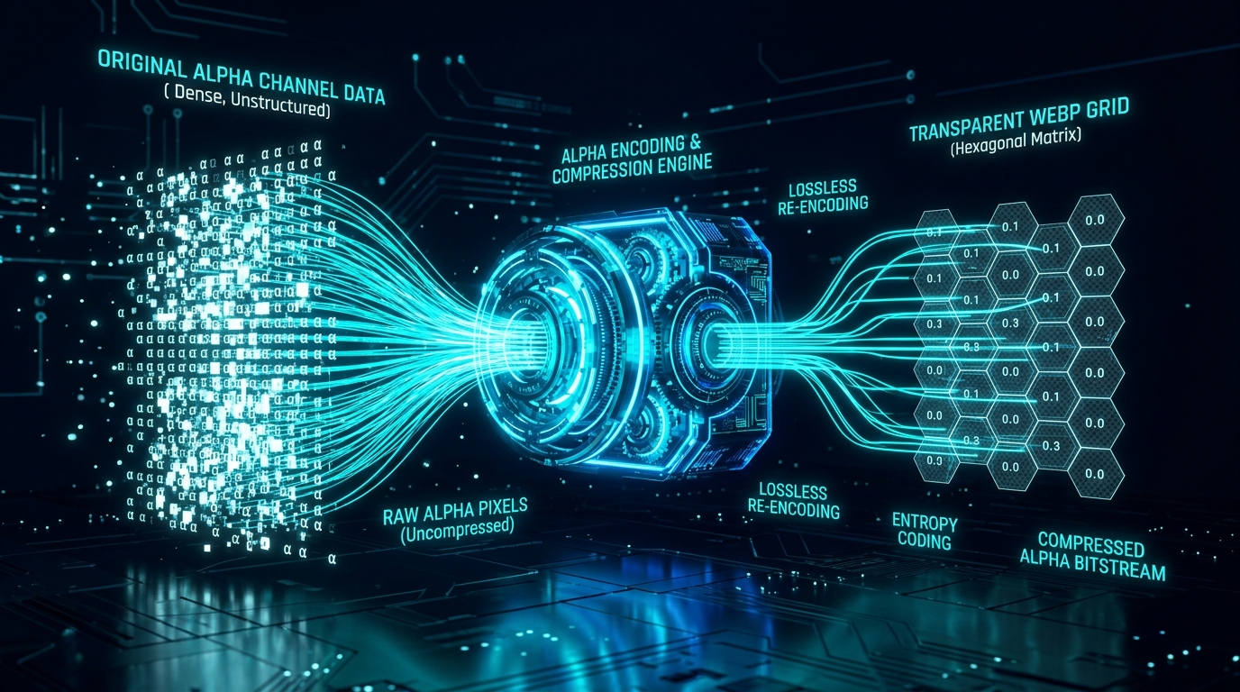 Pixel-level Alpha channel re-encoding process visualization on img.ubify