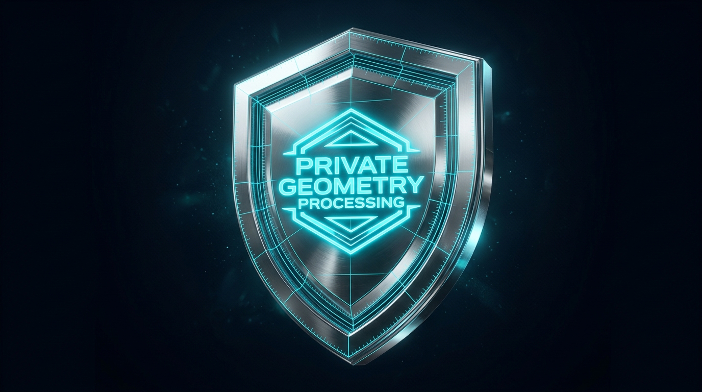 3D chrome shield badge for private geometry processing on img.ubify