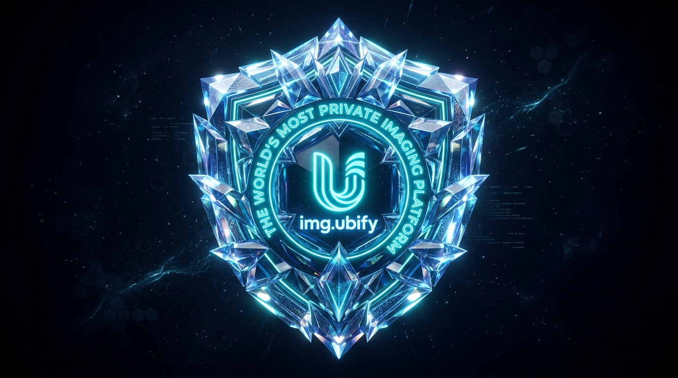 Privacy shield with logo protecting AI image upscaling on img.ubify