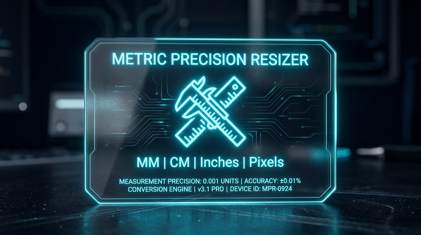Metric precision resizer glass specification card showing physical unit conversion on img.ubify