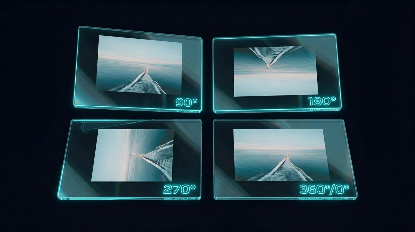 Professional Rotate & Flip Studio โ img.ubify Image rotation interface showing fine angle adjustments and horizon leveling on img.ubify