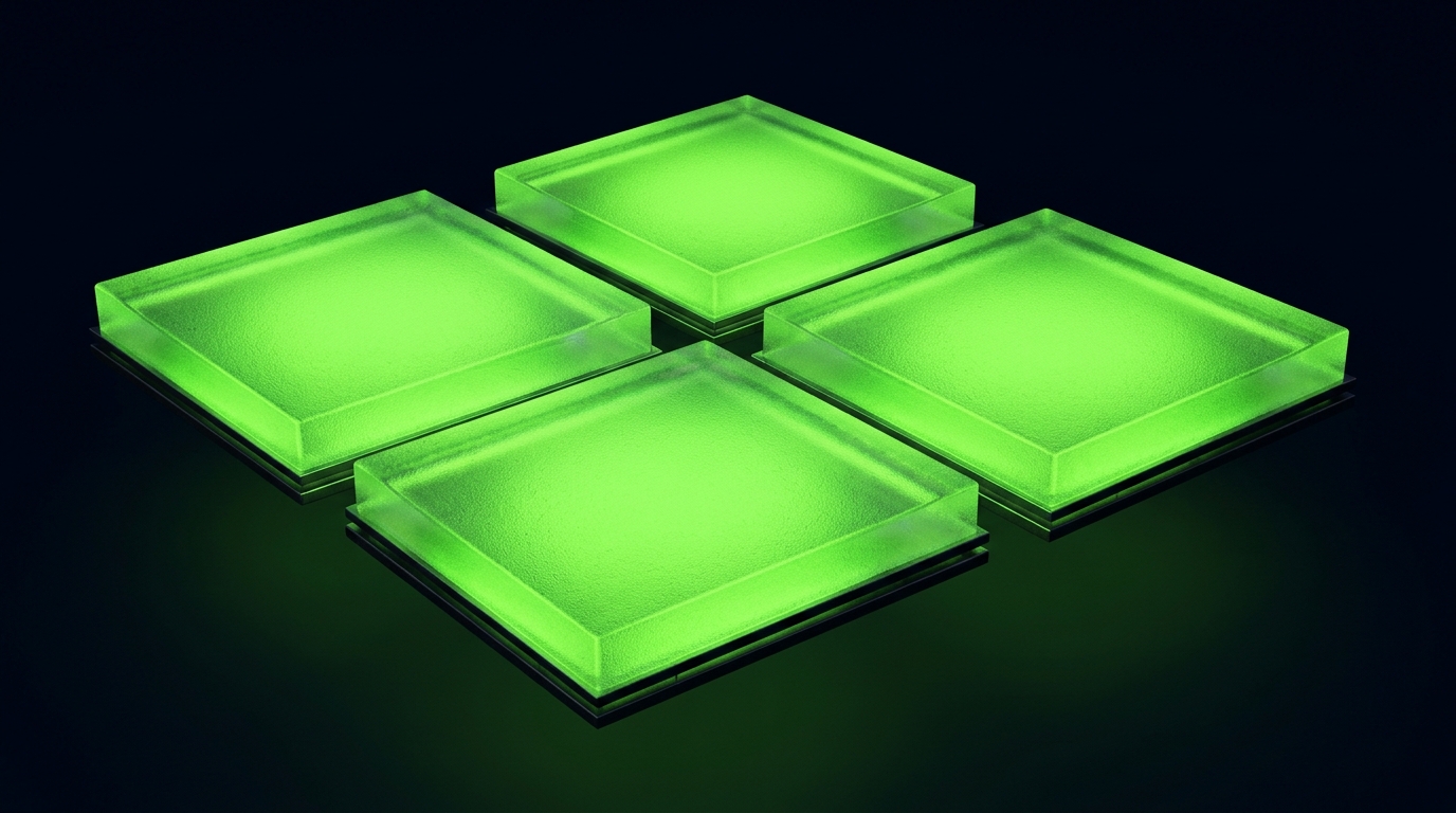 3D frosted platforms showing four biometric unit use cases — UK, US, EU, ROW on img.ubify