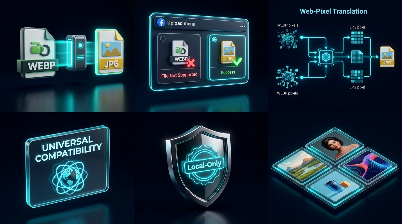 WebP to JPG professional conversion studio interface on img.ubify